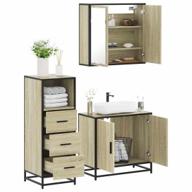 Set de muebles de baño 3 pzas madera contrachapada roble