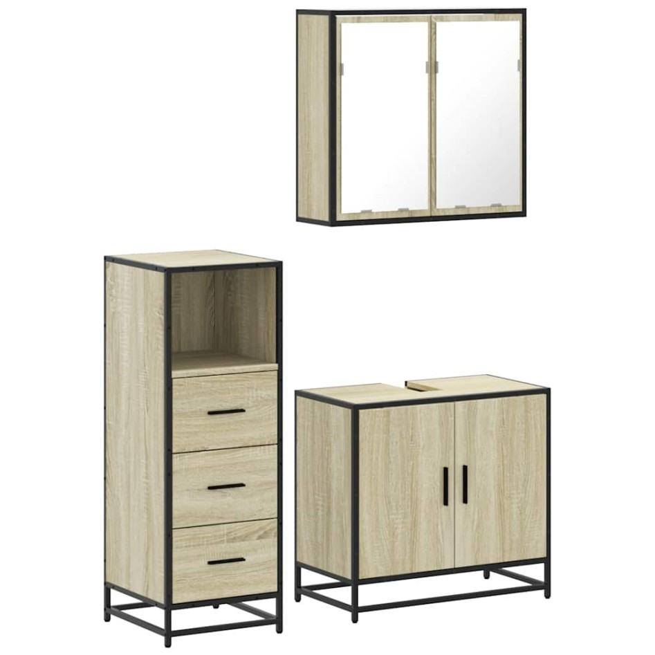 Set de muebles de baño 3 pzas madera contrachapada roble