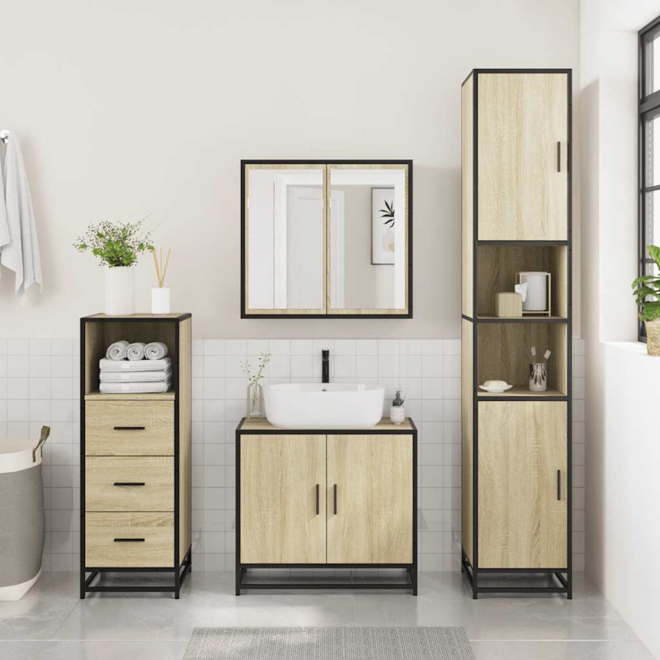 Set de muebles de baño 3 pzas madera contrachapada roble