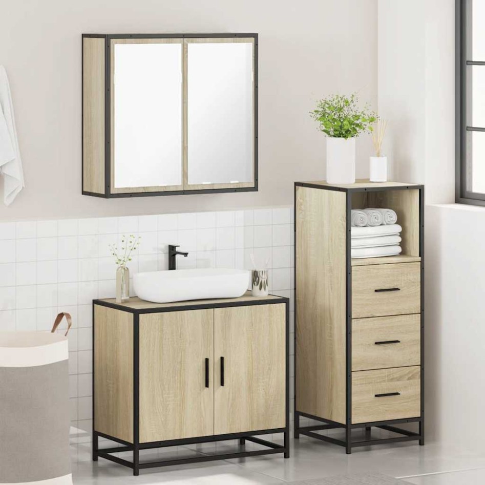 Set de muebles de baño 3 pzas madera contrachapada roble