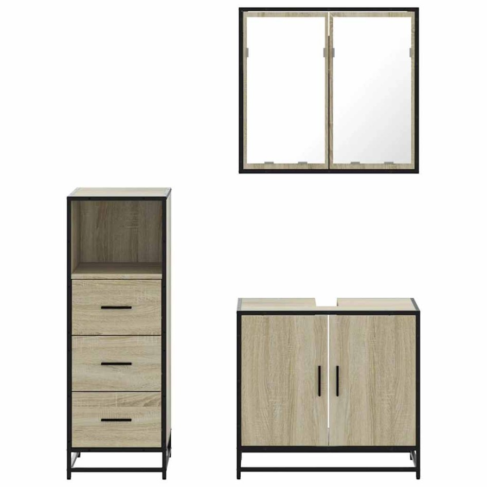 Set de muebles de baño 3 pzas madera contrachapada roble