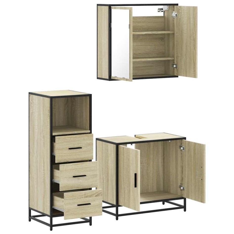 Set de muebles de baño 3 pzas madera contrachapada roble