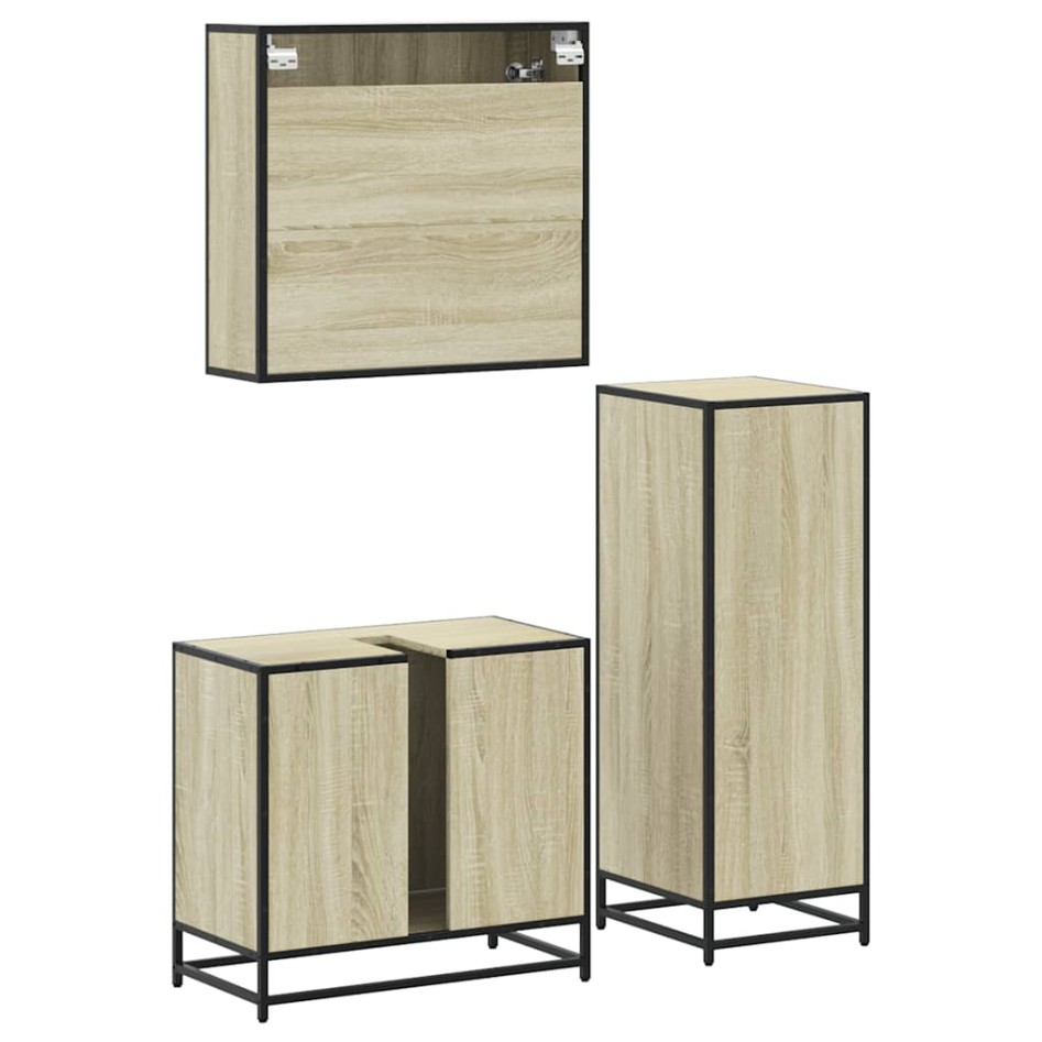 Set de muebles de baño 3 pzas madera contrachapada roble