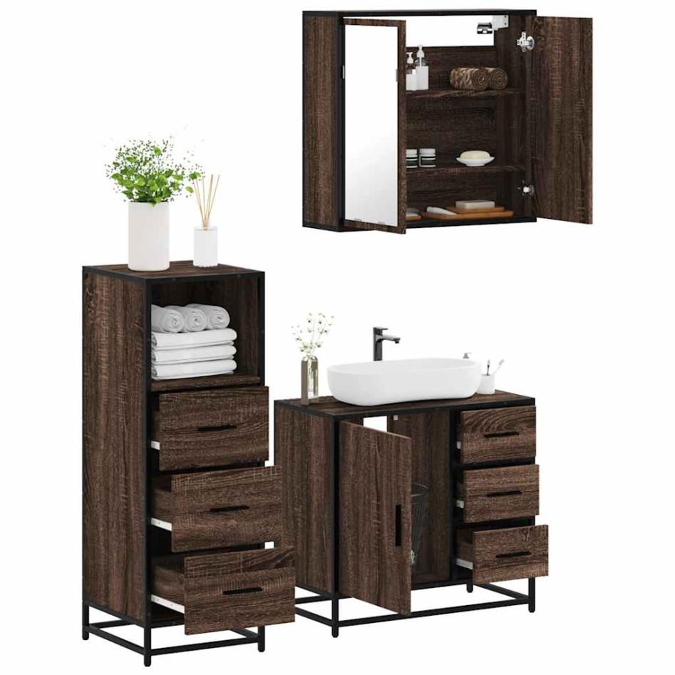 Set de muebles baño 3 pzas madera contrachapada roble