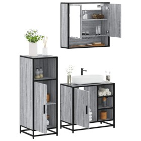 Set de muebles de baño 3 pzas madera contrachapada gris