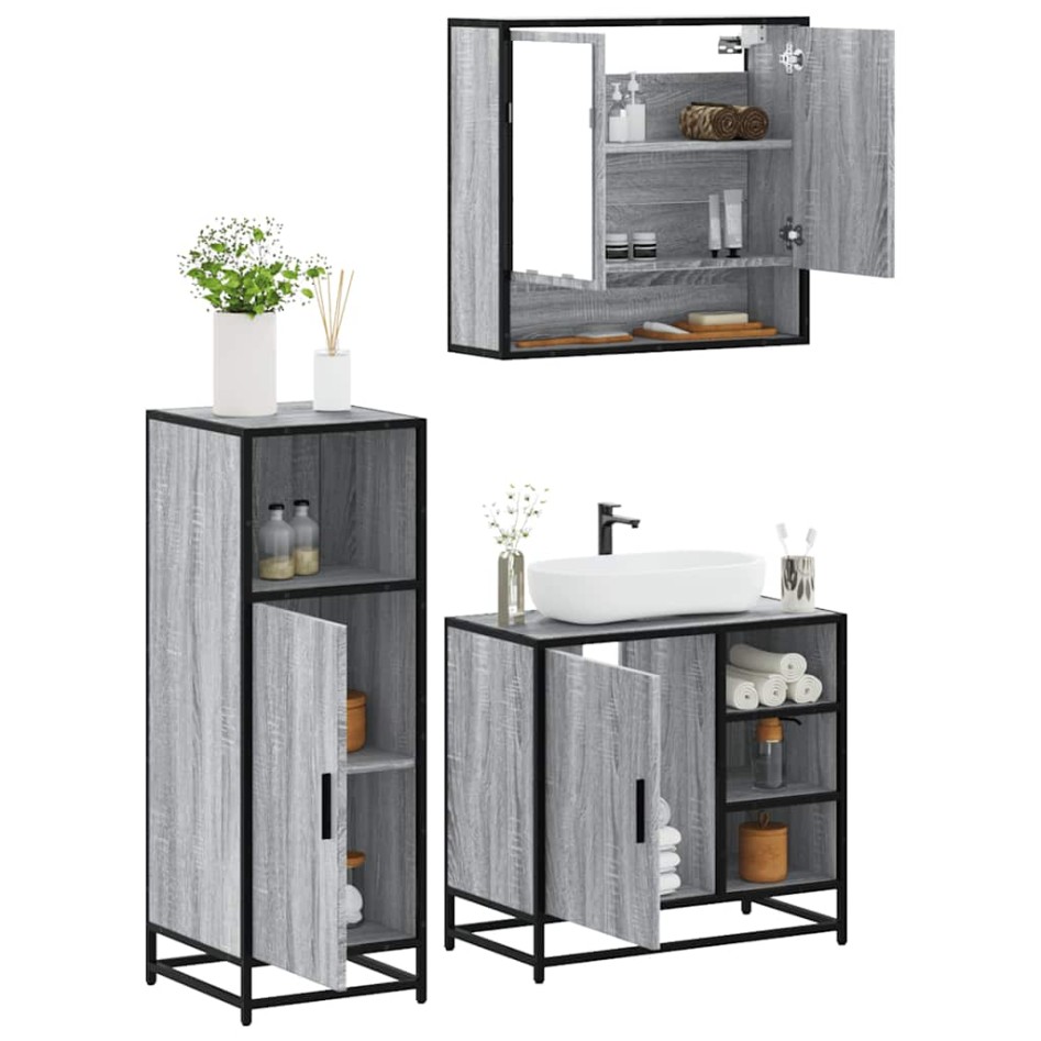Set de muebles de baño 3 pzas madera contrachapada gris