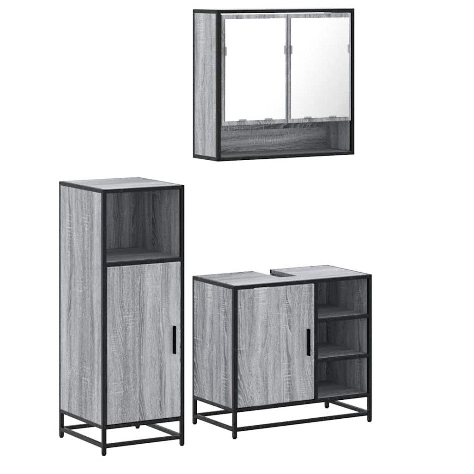 Set de muebles de baño 3 pzas madera contrachapada gris
