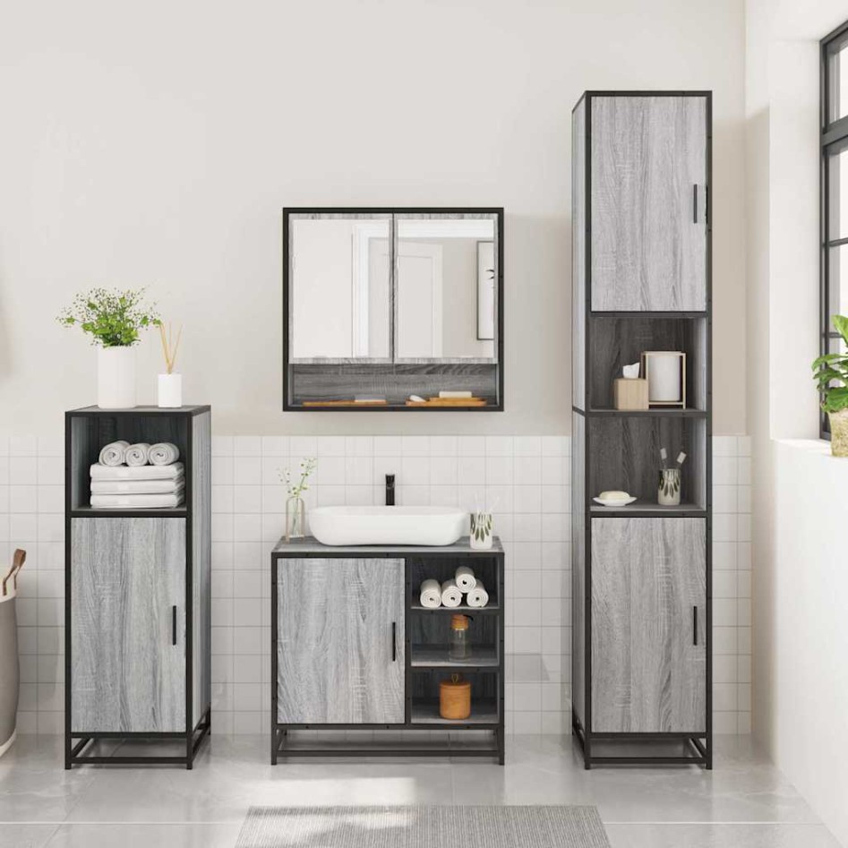 Set de muebles de baño 3 pzas madera contrachapada gris