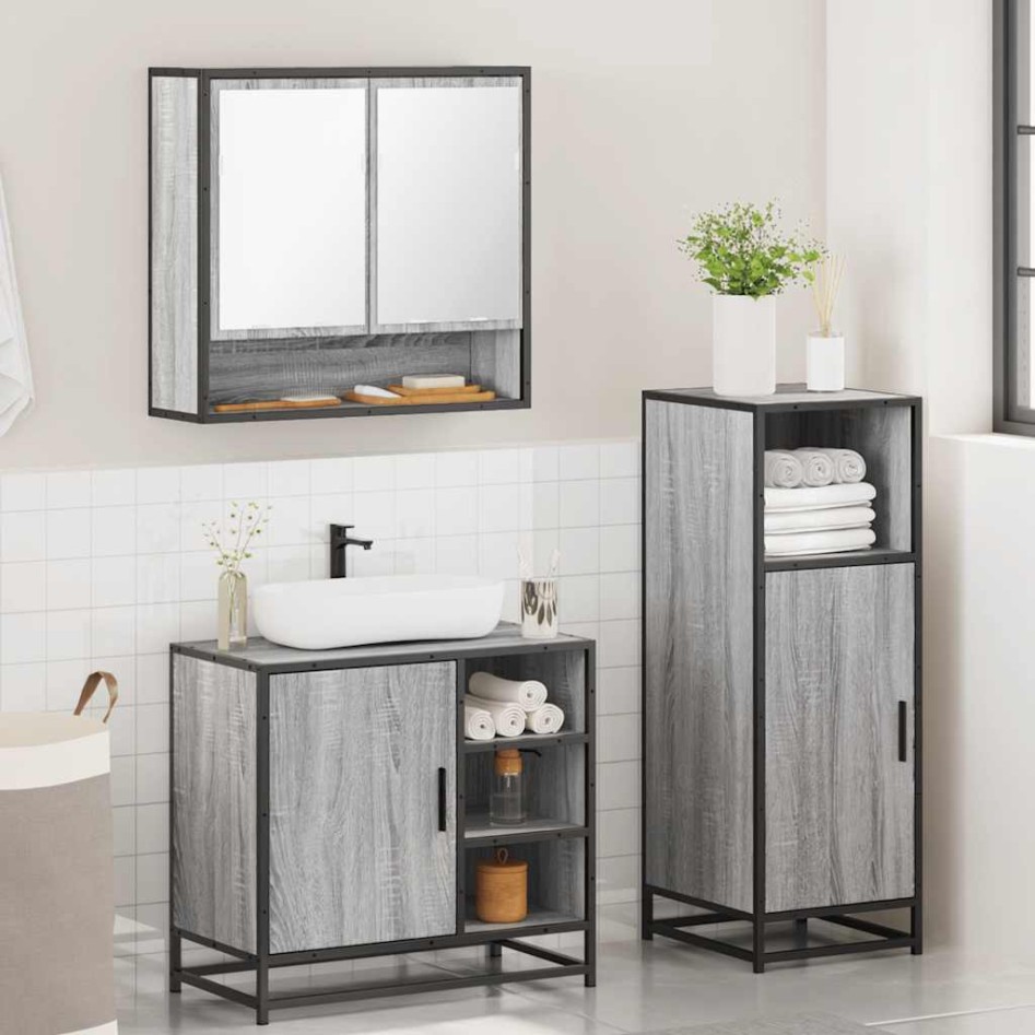 Set de muebles de baño 3 pzas madera contrachapada gris