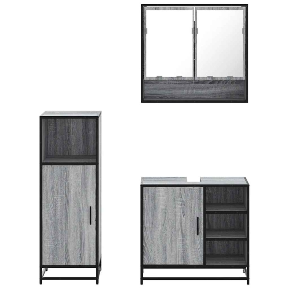 Set de muebles de baño 3 pzas madera contrachapada gris