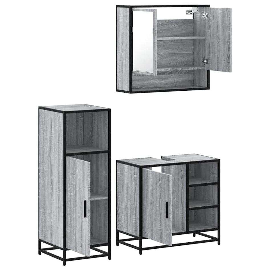 Set de muebles de baño 3 pzas madera contrachapada gris