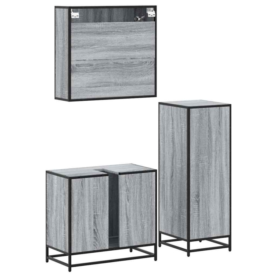 Set de muebles de baño 3 pzas madera contrachapada gris
