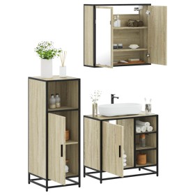 Set de muebles de baño 3 pzas madera contrachapada roble
