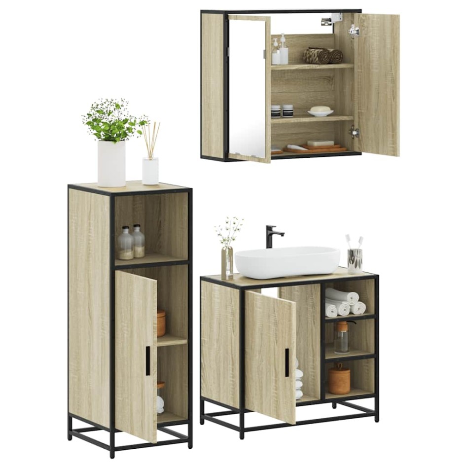 Set de muebles de baño 3 pzas madera contrachapada roble
