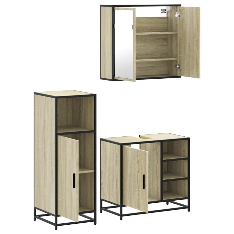 Set de muebles de baño 3 pzas madera contrachapada roble