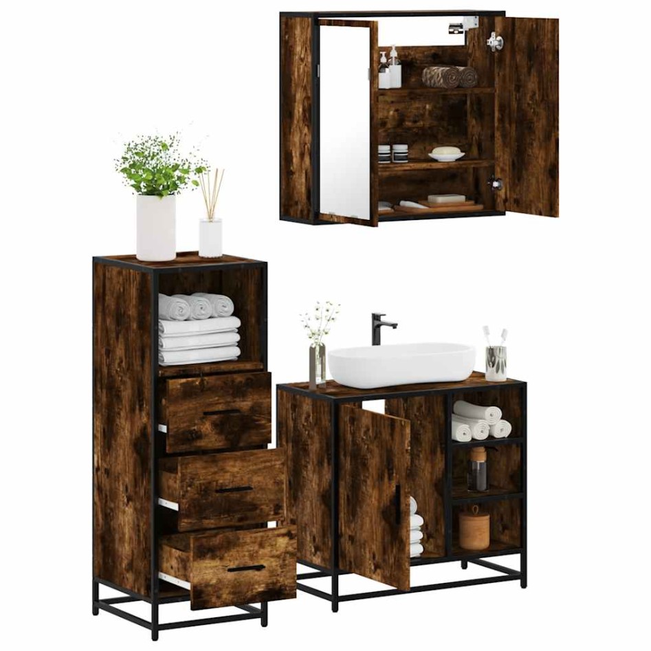 Set de muebles baño 3 pzas madera contrachapada roble