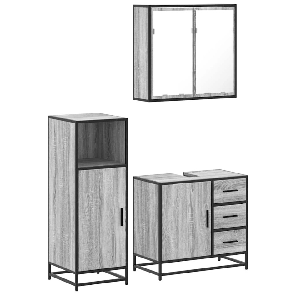 Set de muebles de baño 3 pzas madera contrachapada gris