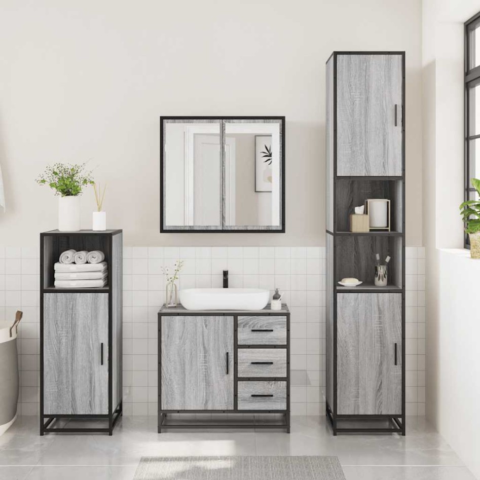 Set de muebles de baño 3 pzas madera contrachapada gris