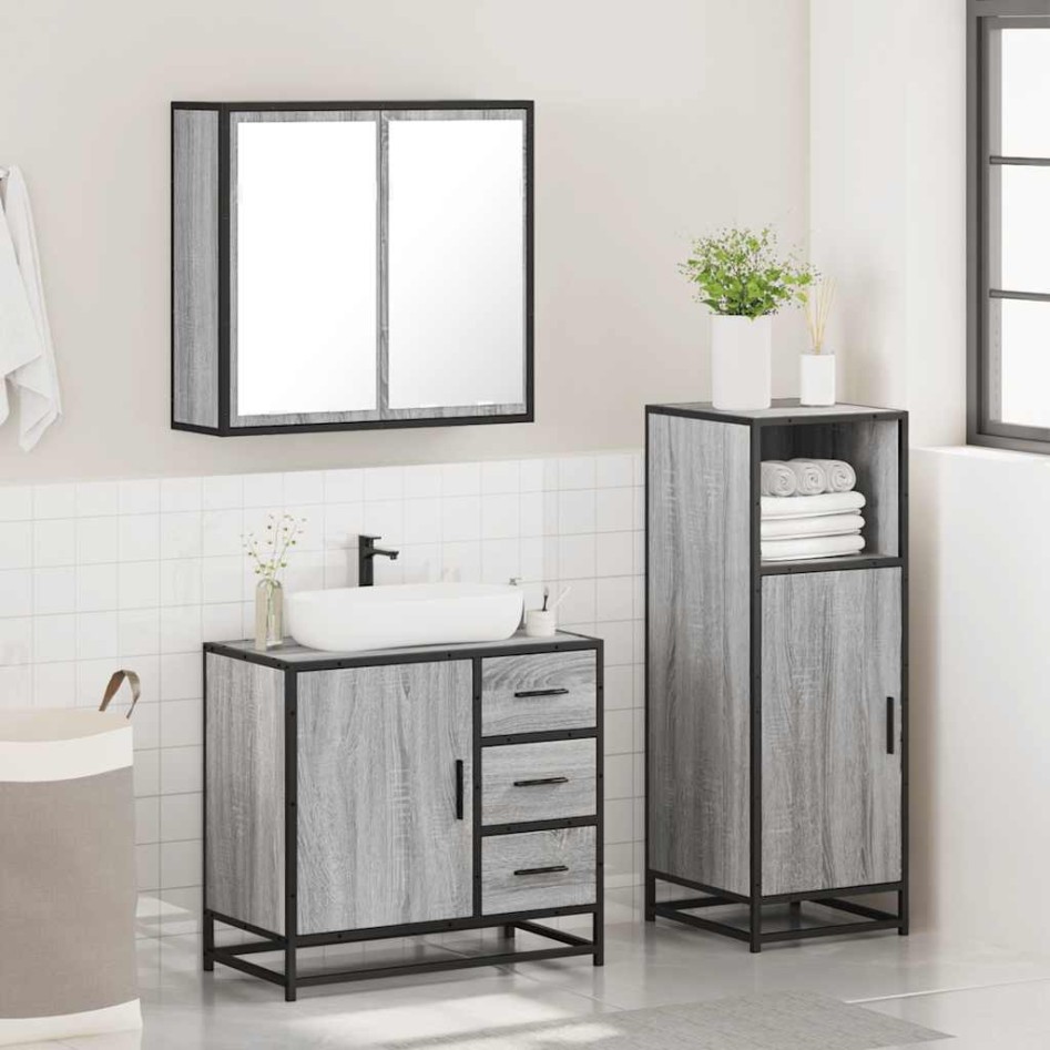 Set de muebles de baño 3 pzas madera contrachapada gris