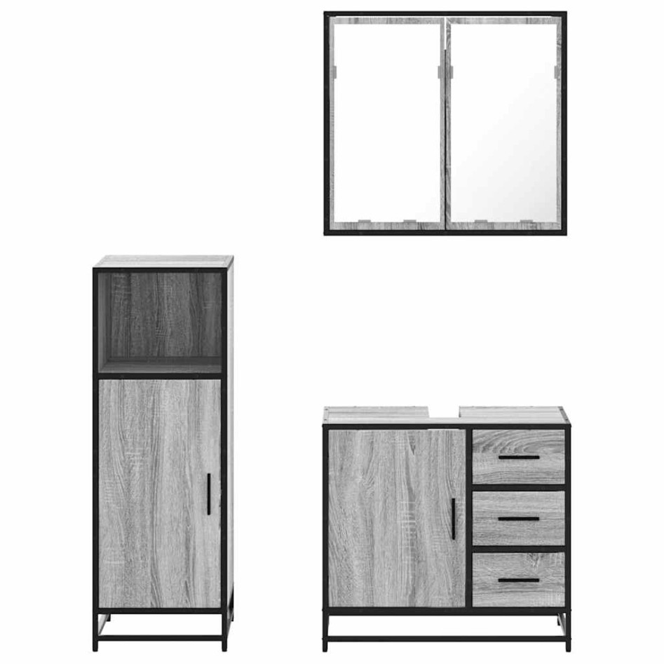 Set de muebles de baño 3 pzas madera contrachapada gris