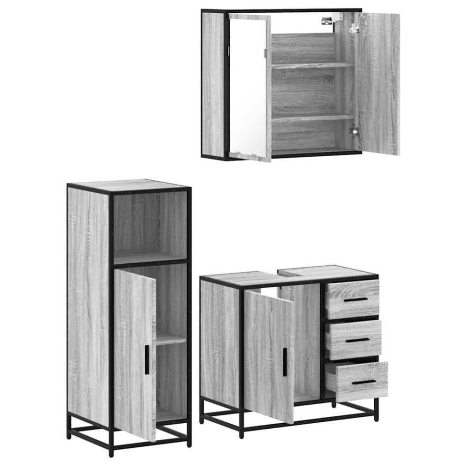 Set de muebles de baño 3 pzas madera contrachapada gris