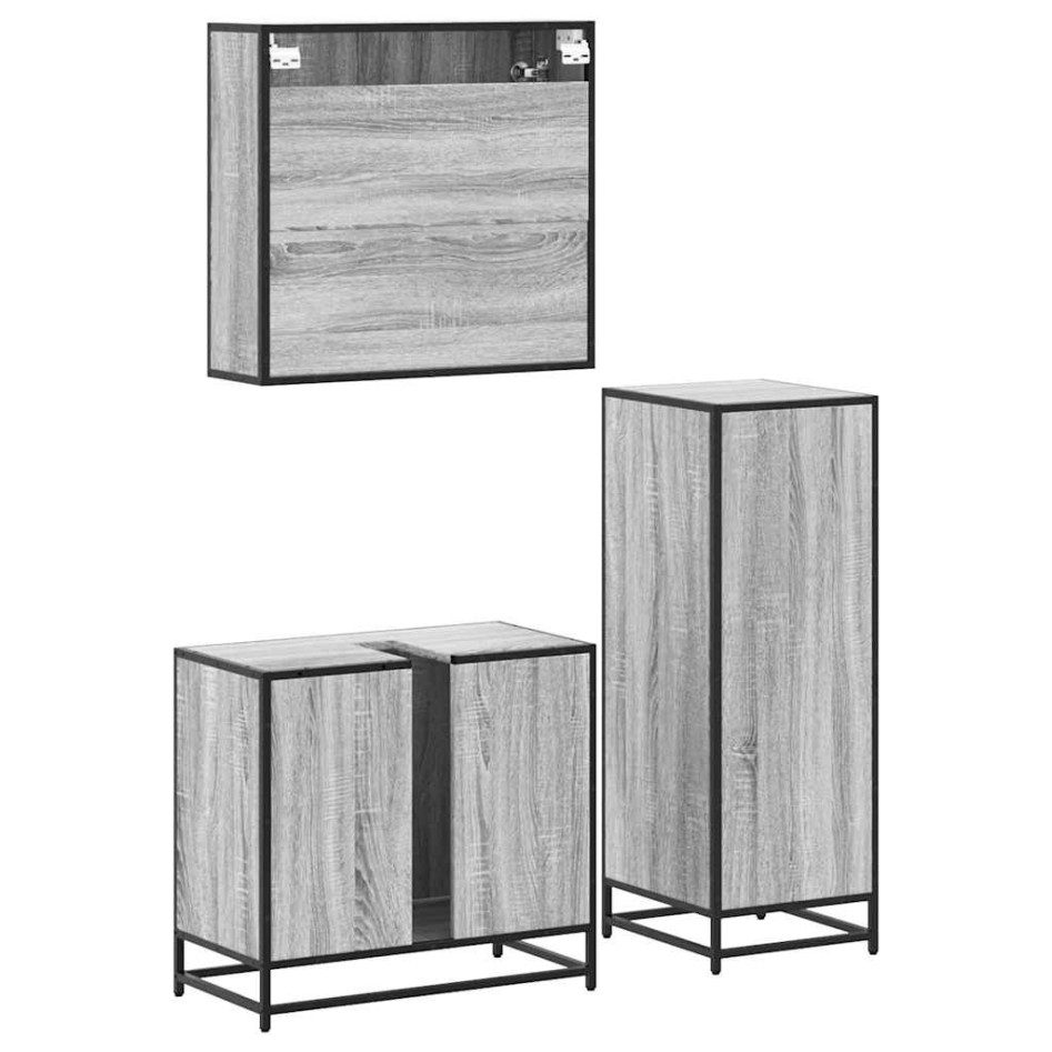 Set de muebles de baño 3 pzas madera contrachapada gris