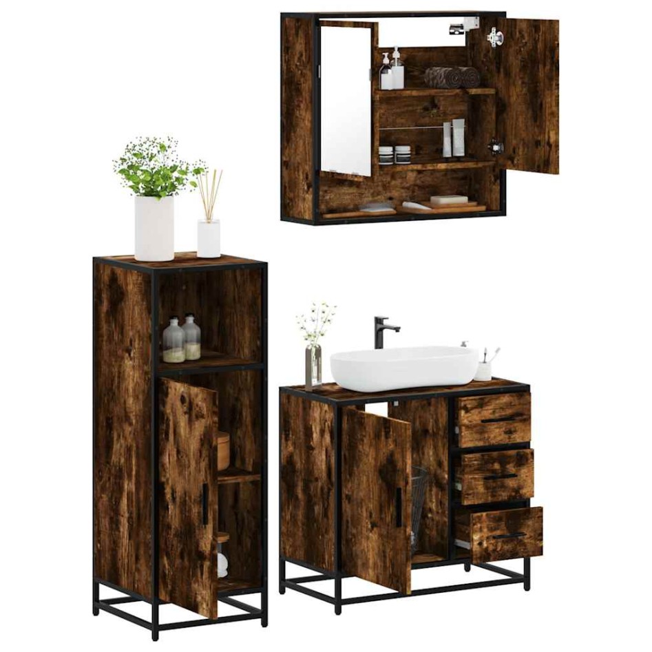 Set de muebles baño 3 pzas madera contrachapada roble