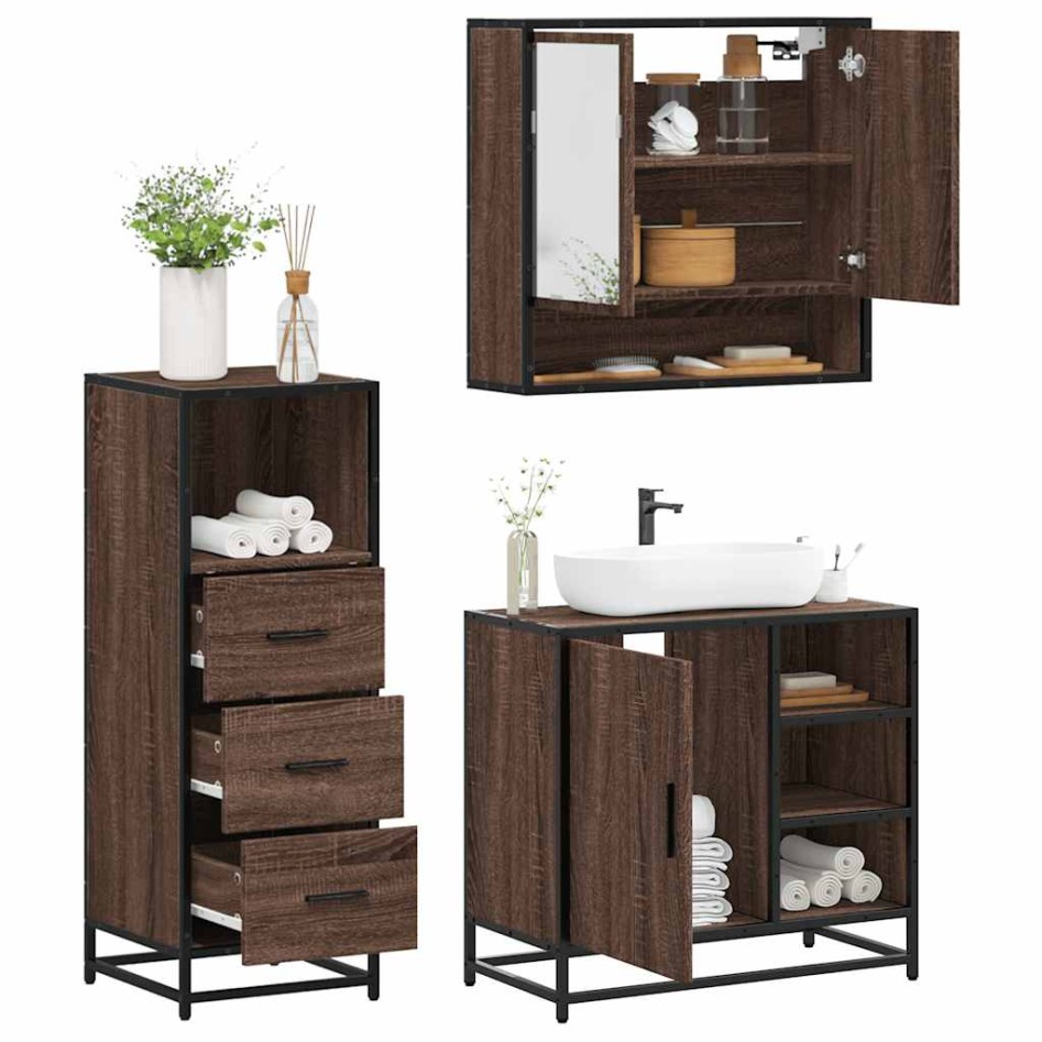 Set de muebles baño 3 pzas madera contrachapada roble