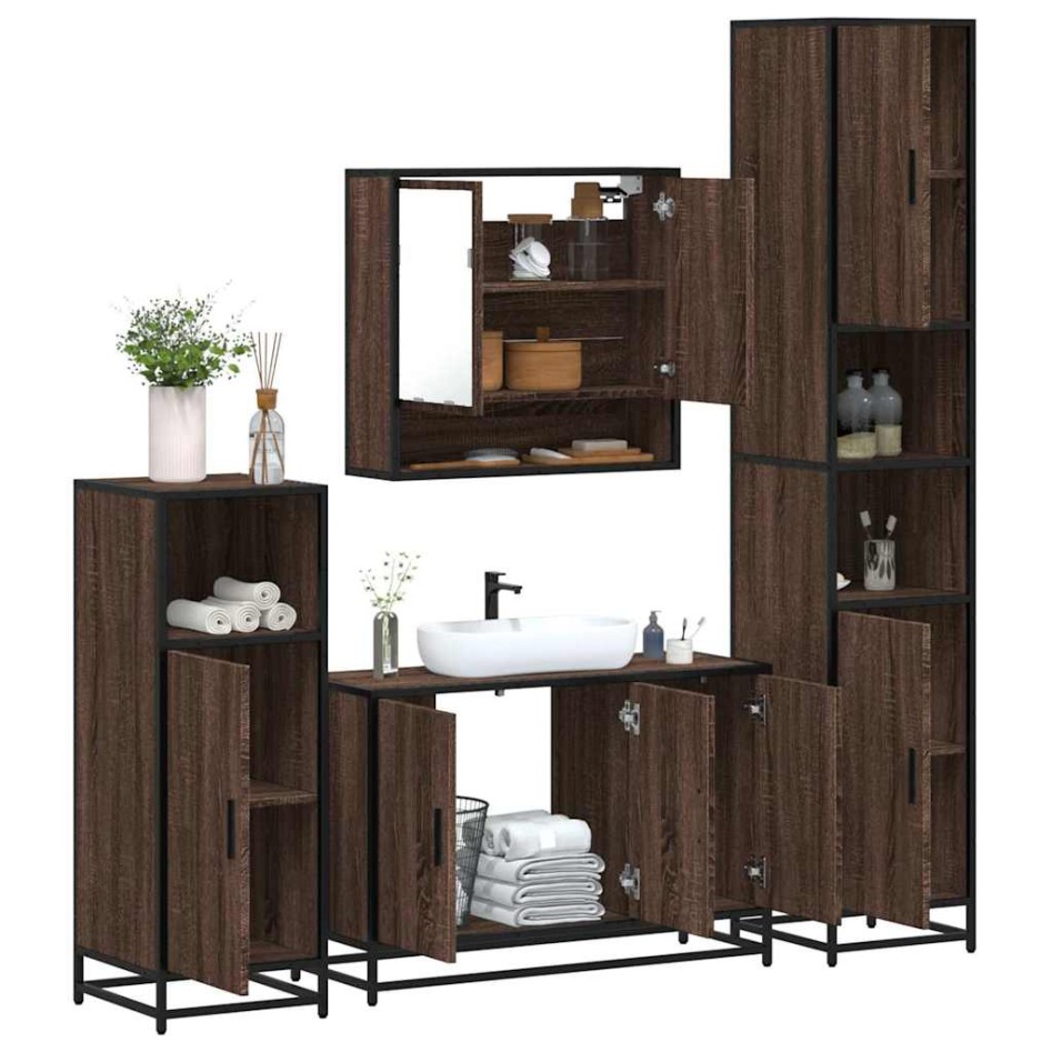 Set de muebles baño 4 pzas madera contrachapada roble