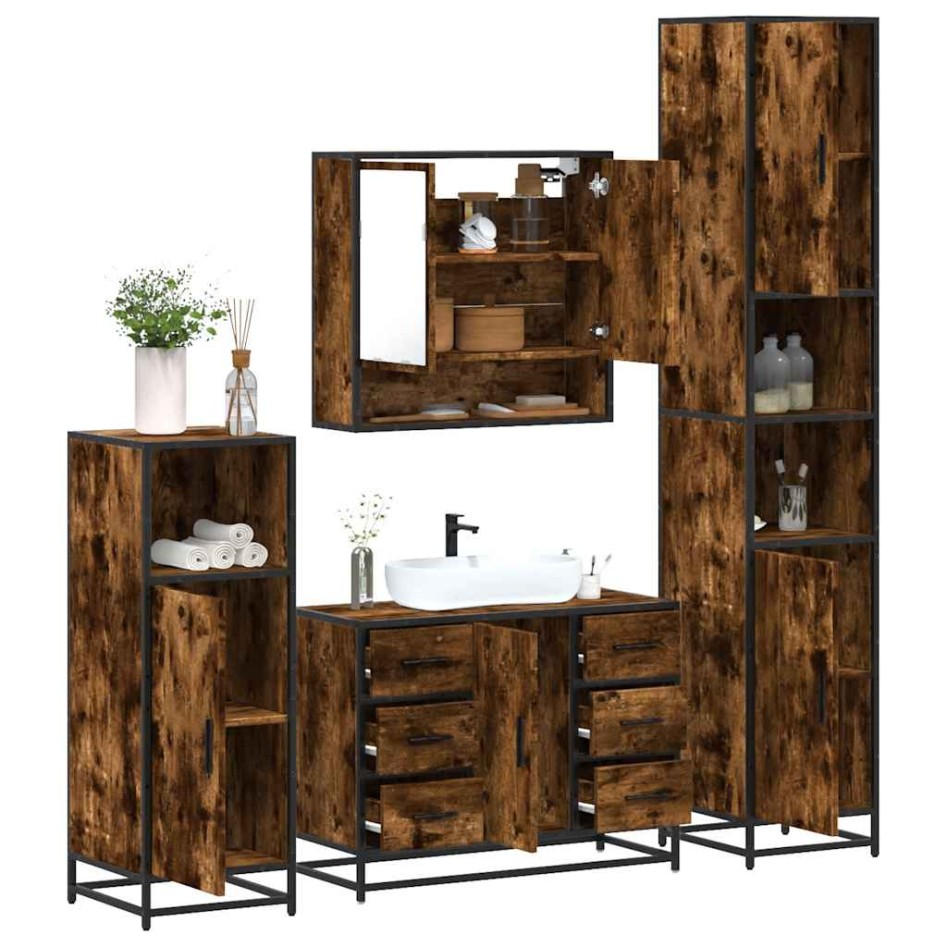 Set de muebles baño 4 pzas madera contrachapada roble