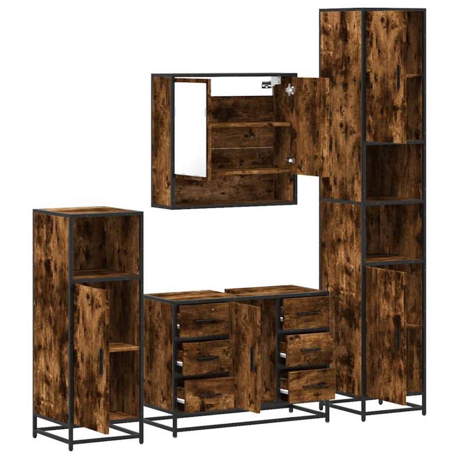 Set de muebles baño 4 pzas madera contrachapada roble