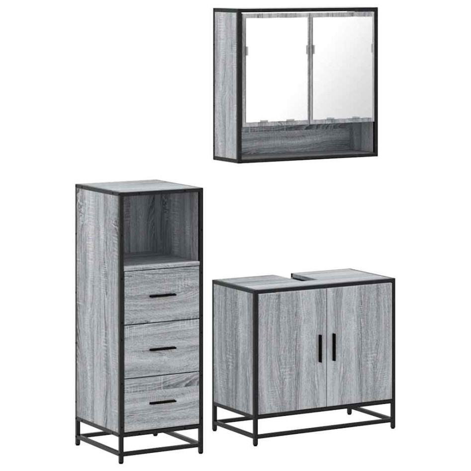 Set de muebles de baño 3 pzas madera contrachapada gris