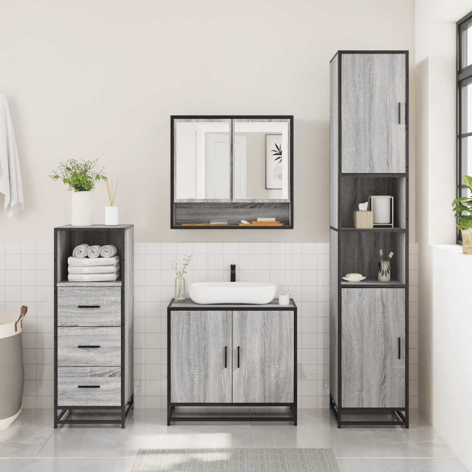 Set de muebles de baño 3 pzas madera contrachapada gris