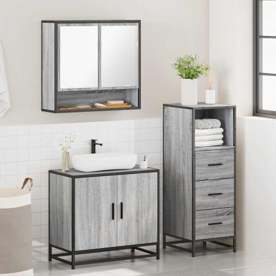 Set de muebles de baño 3 pzas madera contrachapada gris