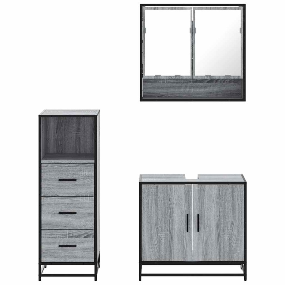 Set de muebles de baño 3 pzas madera contrachapada gris