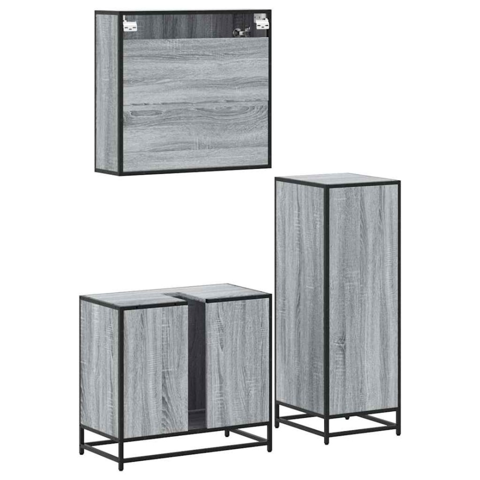 Set de muebles de baño 3 pzas madera contrachapada gris
