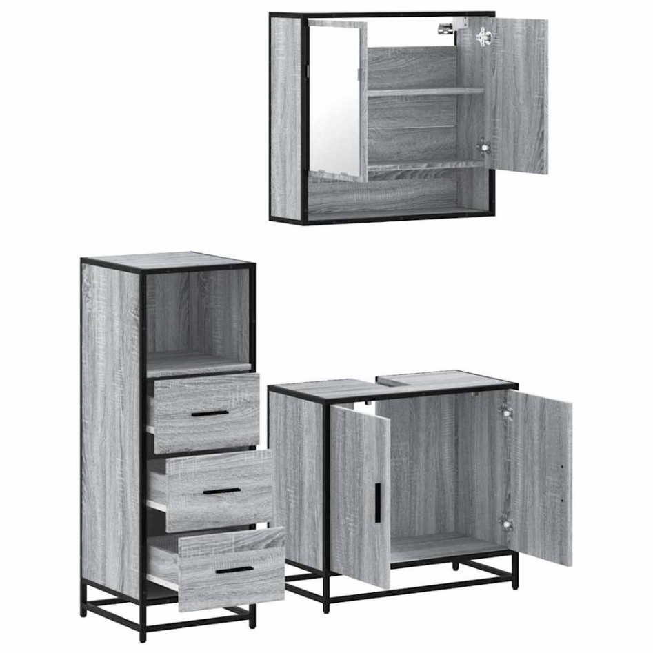 Set de muebles de baño 3 pzas madera contrachapada gris