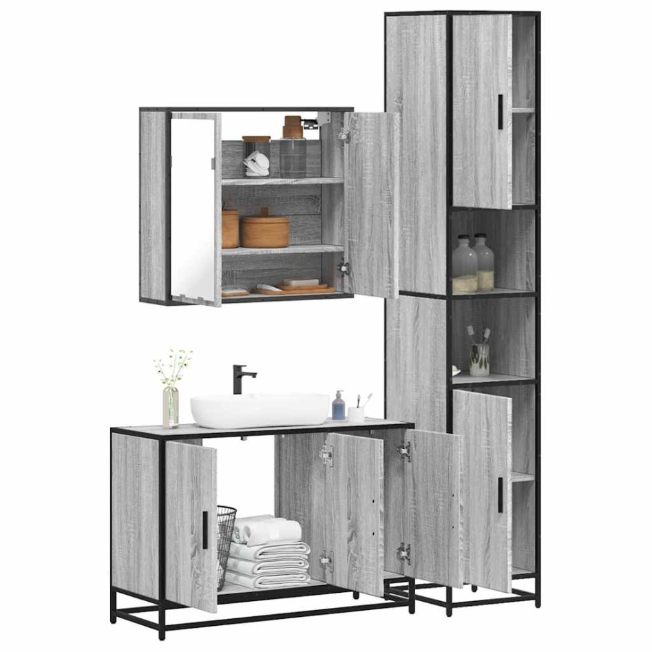 Set de muebles de baño 3 pzas madera contrachapada gris