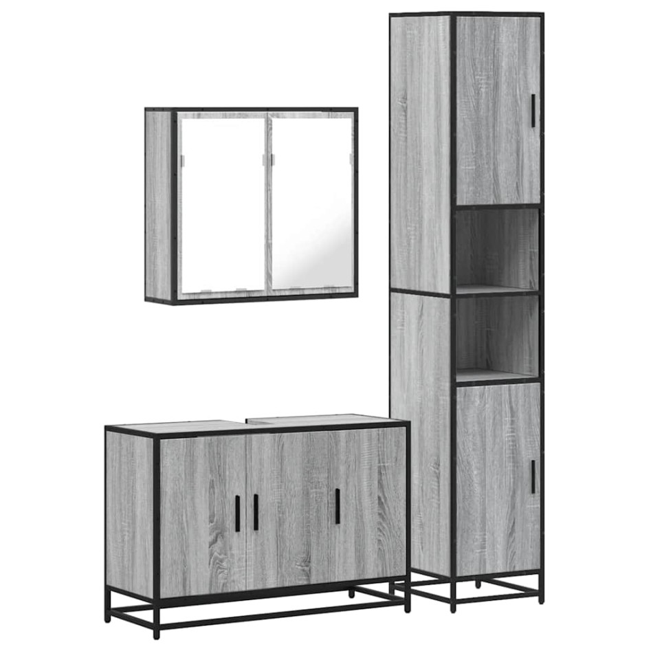 Set de muebles de baño 3 pzas madera contrachapada gris