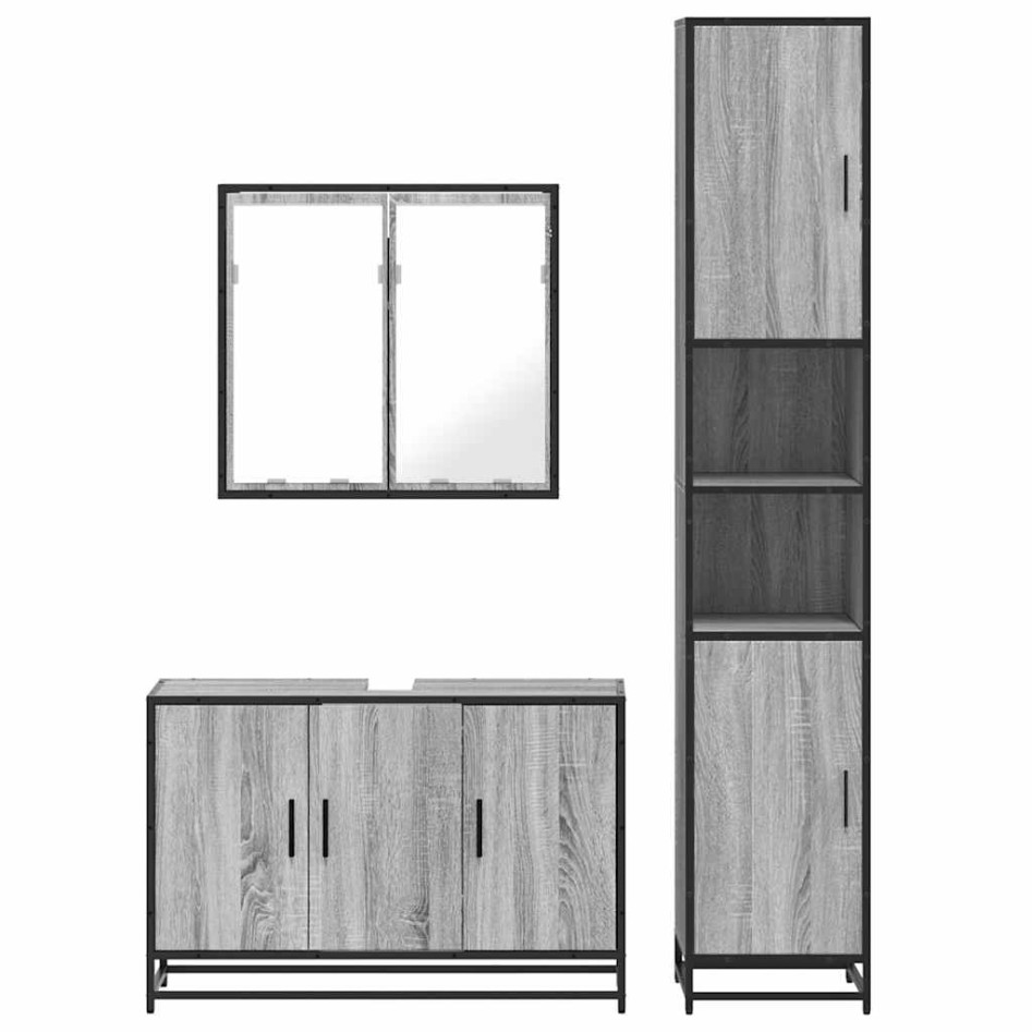 Set de muebles de baño 3 pzas madera contrachapada gris