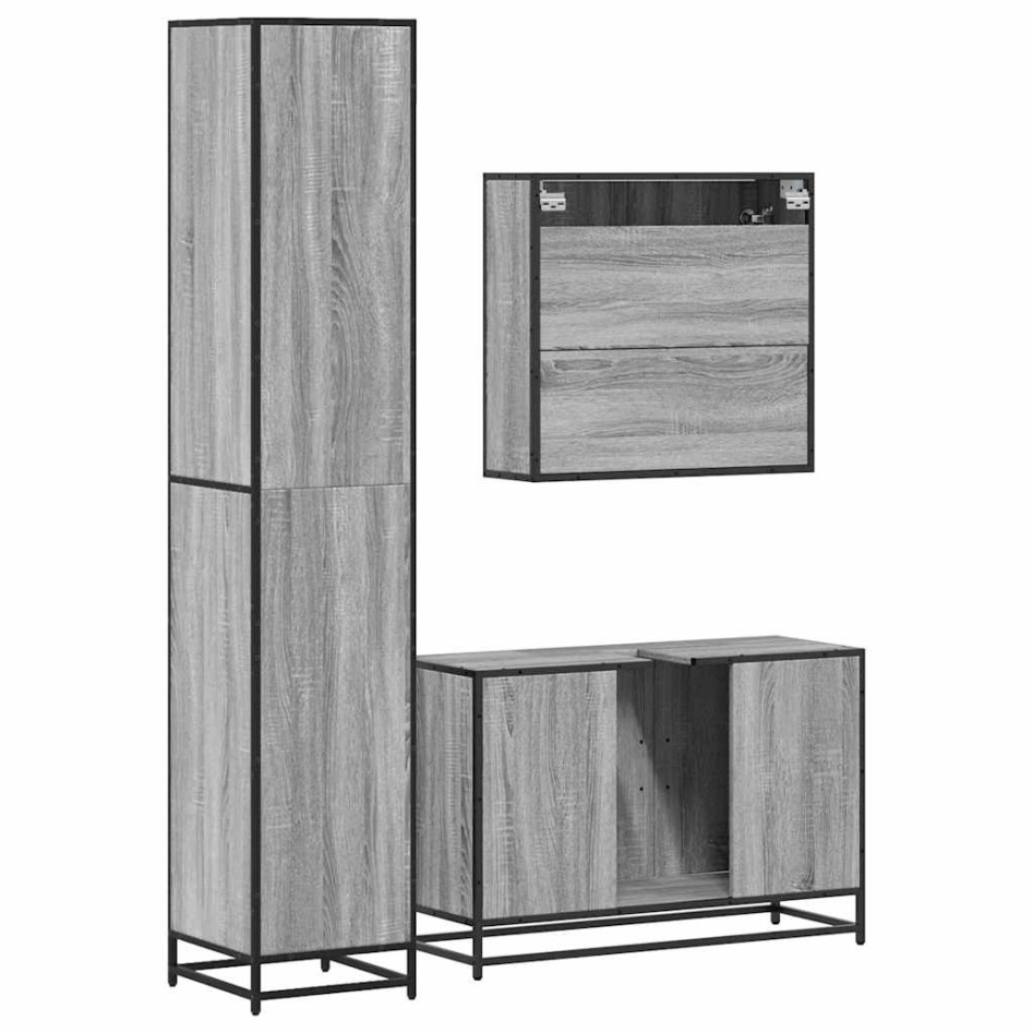 Set de muebles de baño 3 pzas madera contrachapada gris