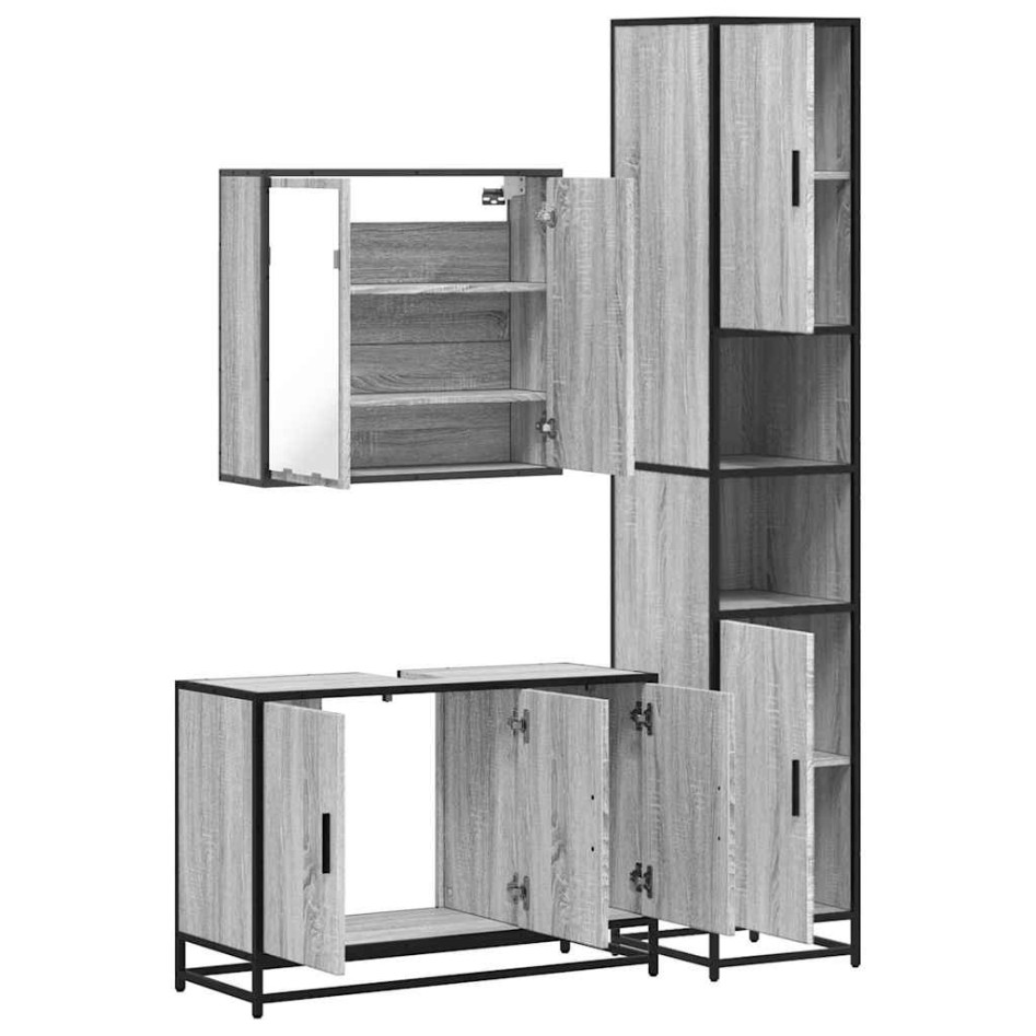 Set de muebles de baño 3 pzas madera contrachapada gris