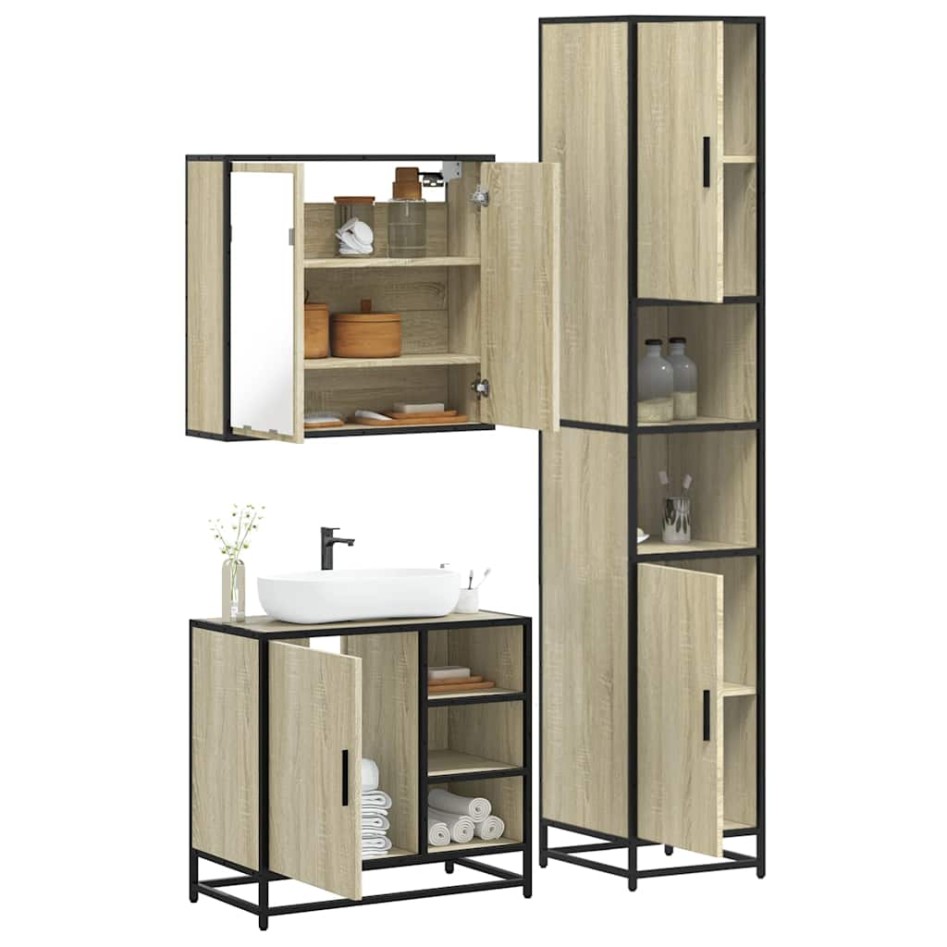 Set de muebles de baño 3 pzas madera contrachapada roble