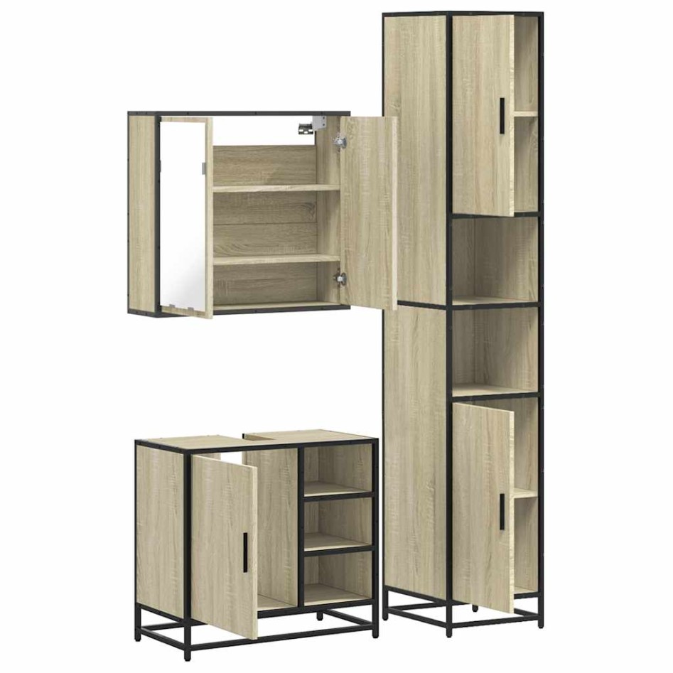 Set de muebles de baño 3 pzas madera contrachapada roble