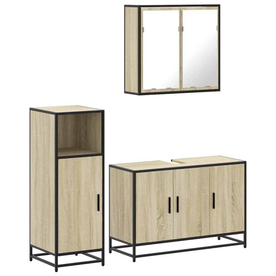 Set de muebles de baño 3 pzas madera contrachapada roble