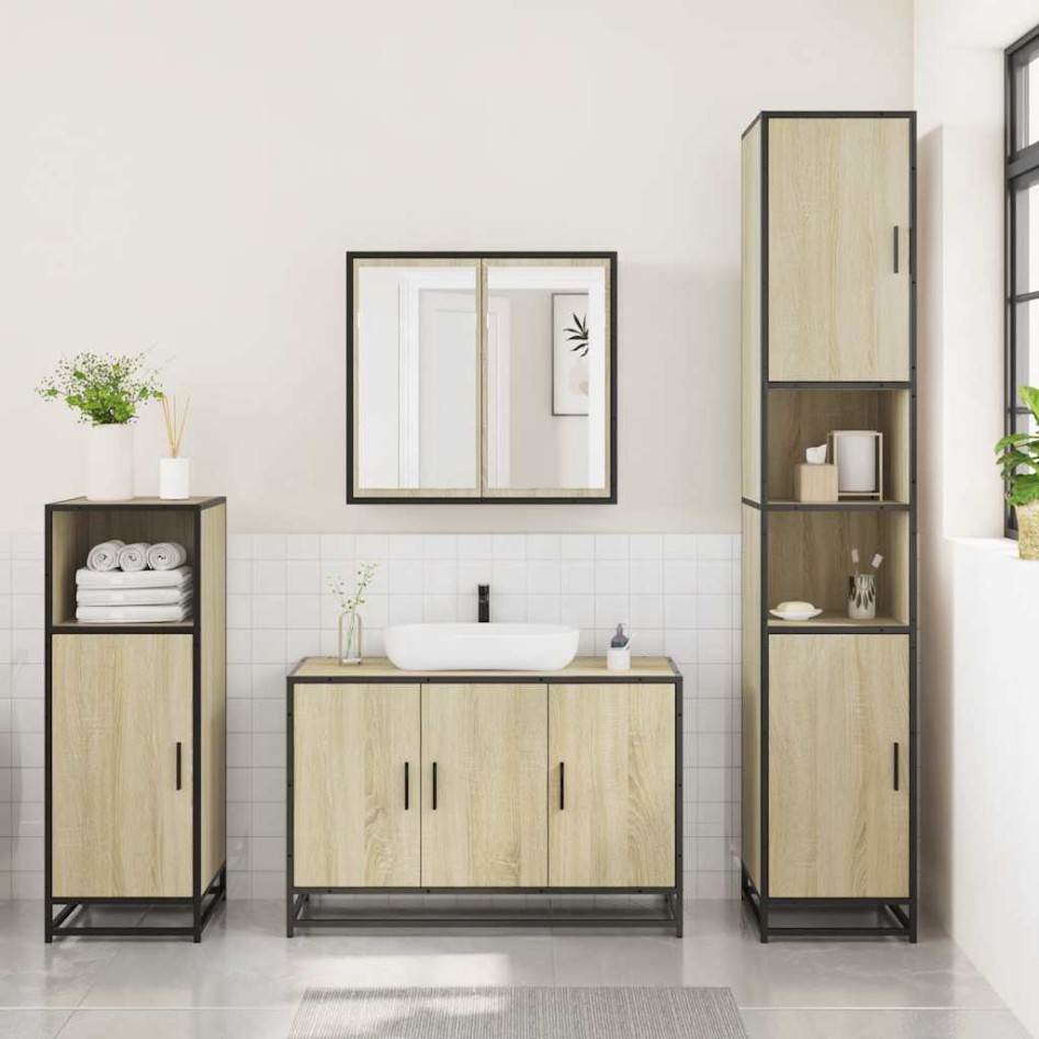 Set de muebles de baño 3 pzas madera contrachapada roble