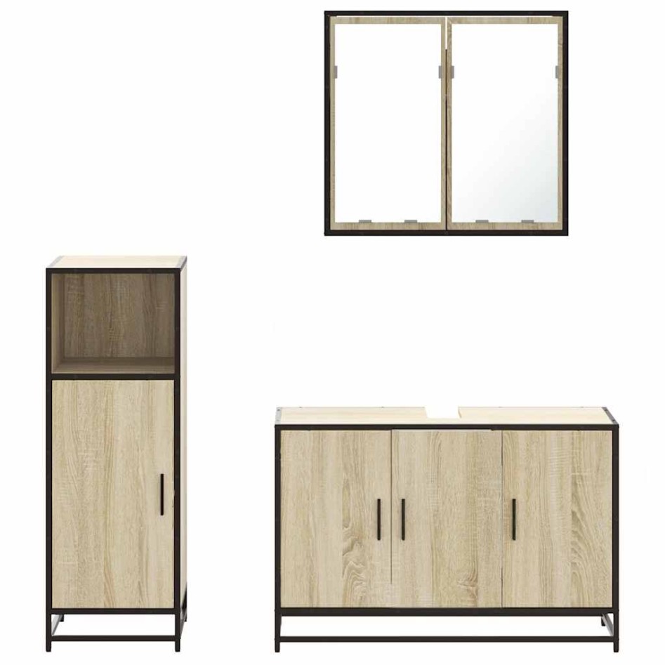 Set de muebles de baño 3 pzas madera contrachapada roble