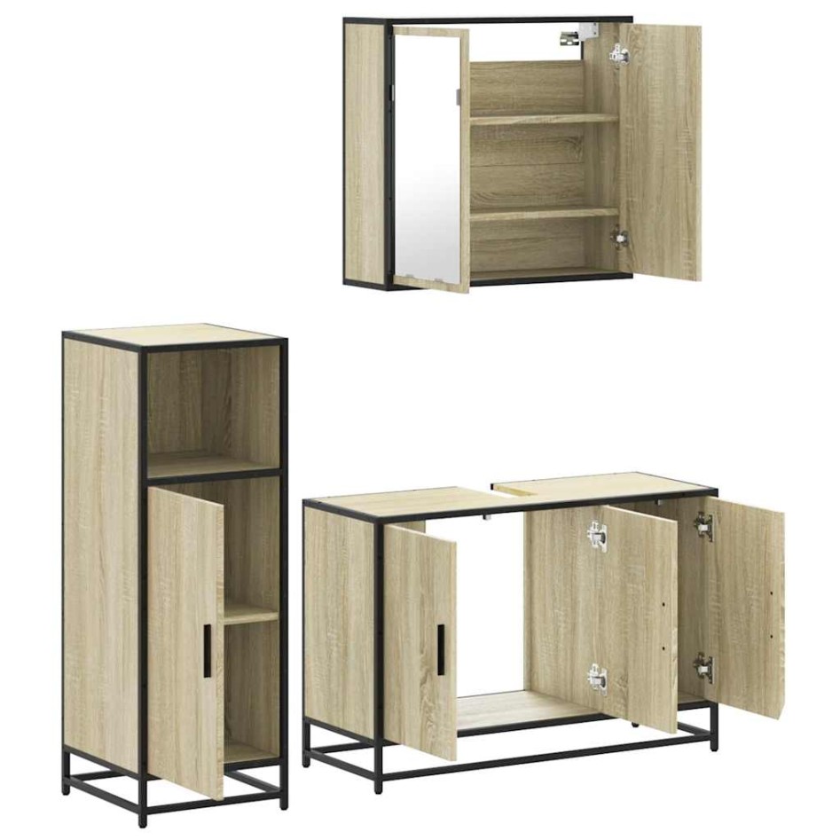 Set de muebles de baño 3 pzas madera contrachapada roble