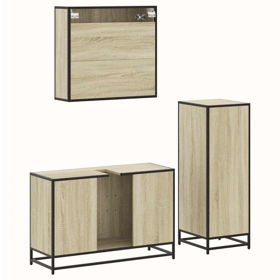 Set de muebles de baño 3 pzas madera contrachapada roble