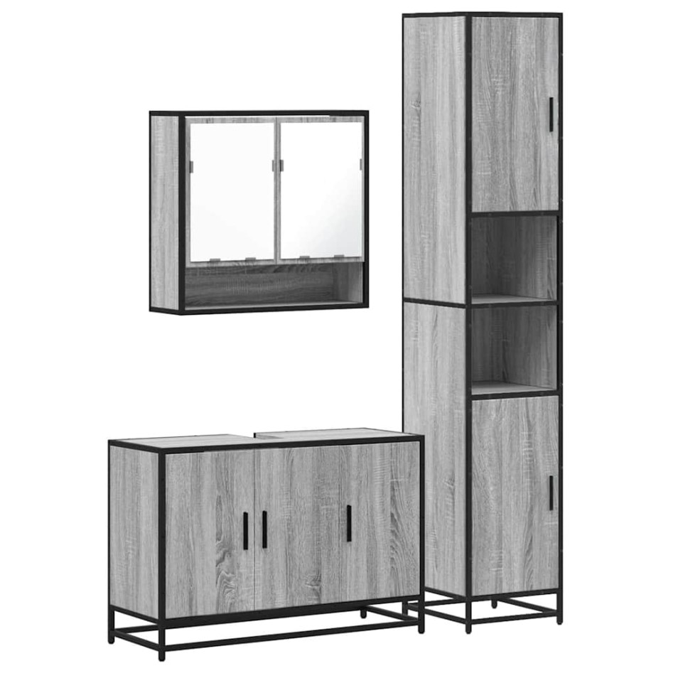 Set de muebles de baño 3 pzas madera contrachapada gris